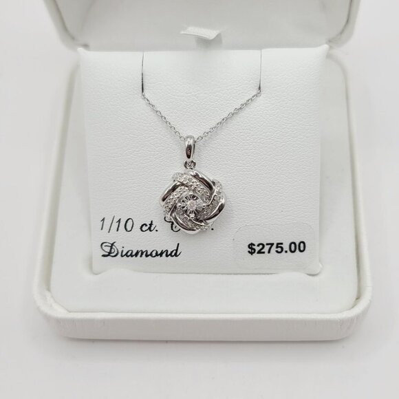 Sterling Silver 1/10 Carat T.W. Diamond Knot Pendant Necklace - Picture 6 of 7